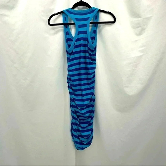 Express Womens Racerback Dress Small Blue Black Stripe Long Side Gathers - Picture 2 of 7